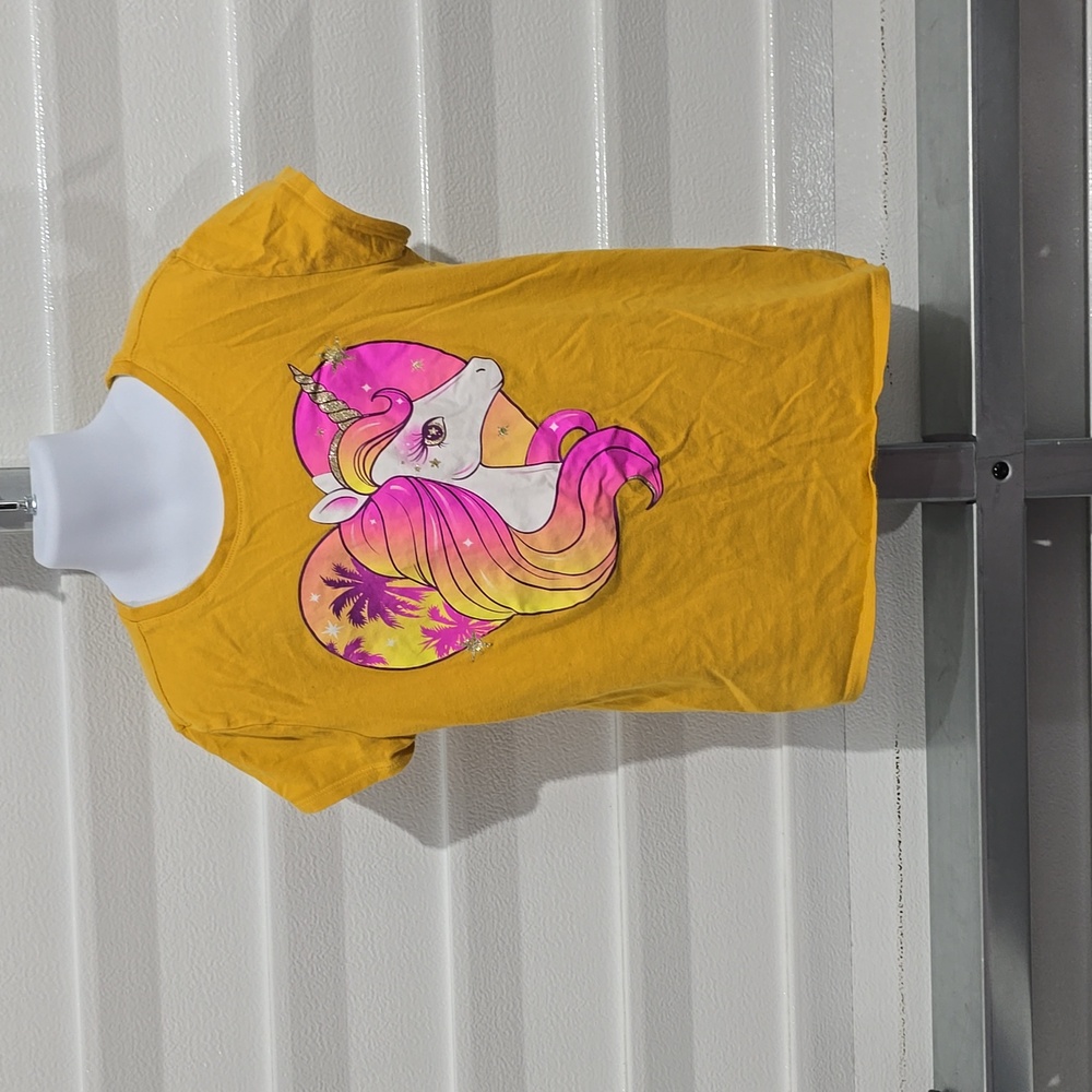 Children's Place Yellow Unicorn Heart‎ T-shirt Size Large 10/12
